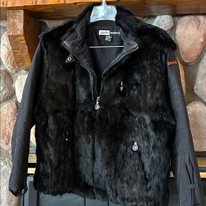 Jamie Sadock Rabbit Fur Full Zip Bomber Jacket, Size  S